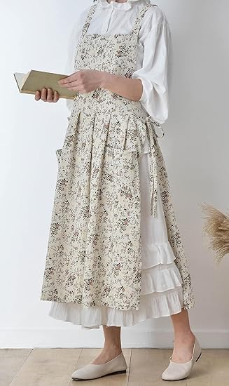 Kitchen Apron Floral Cotton Waterproof Women Apron White Color