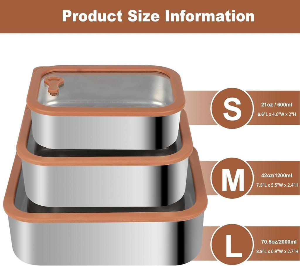Premium 304 Stainless Steel Food Containers with Tempered Glass Lids