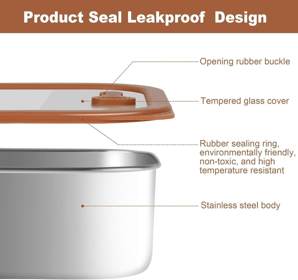 Premium 304 Stainless Steel Food Containers with Tempered Glass Lids