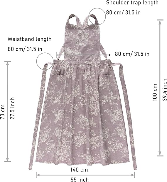 Kitchen Apron Floral Cotton Waterproof Women Apron Purple Color