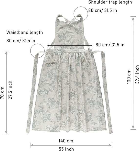 Kitchen Apron Floral Cotton Waterproof Women Apron Beige Color With Blue Flowers