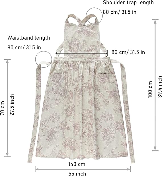 Kitchen Apron Floral Cotton Waterproof Women Apron Beige Color With Purple Flowers