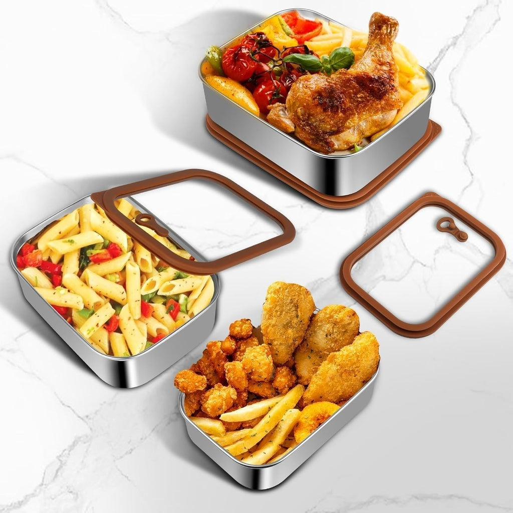 Premium 304 Stainless Steel Food Containers with Tempered Glass Lids