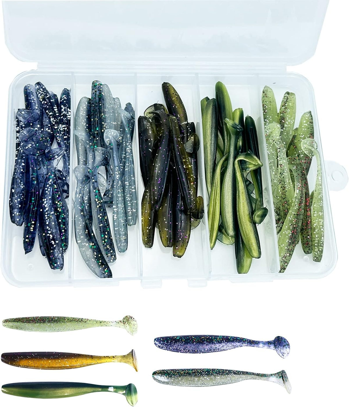 Paddle Tail Swimbaits 1.97'' 50PCS - Natural Shad Soft Lures Kit for Bass