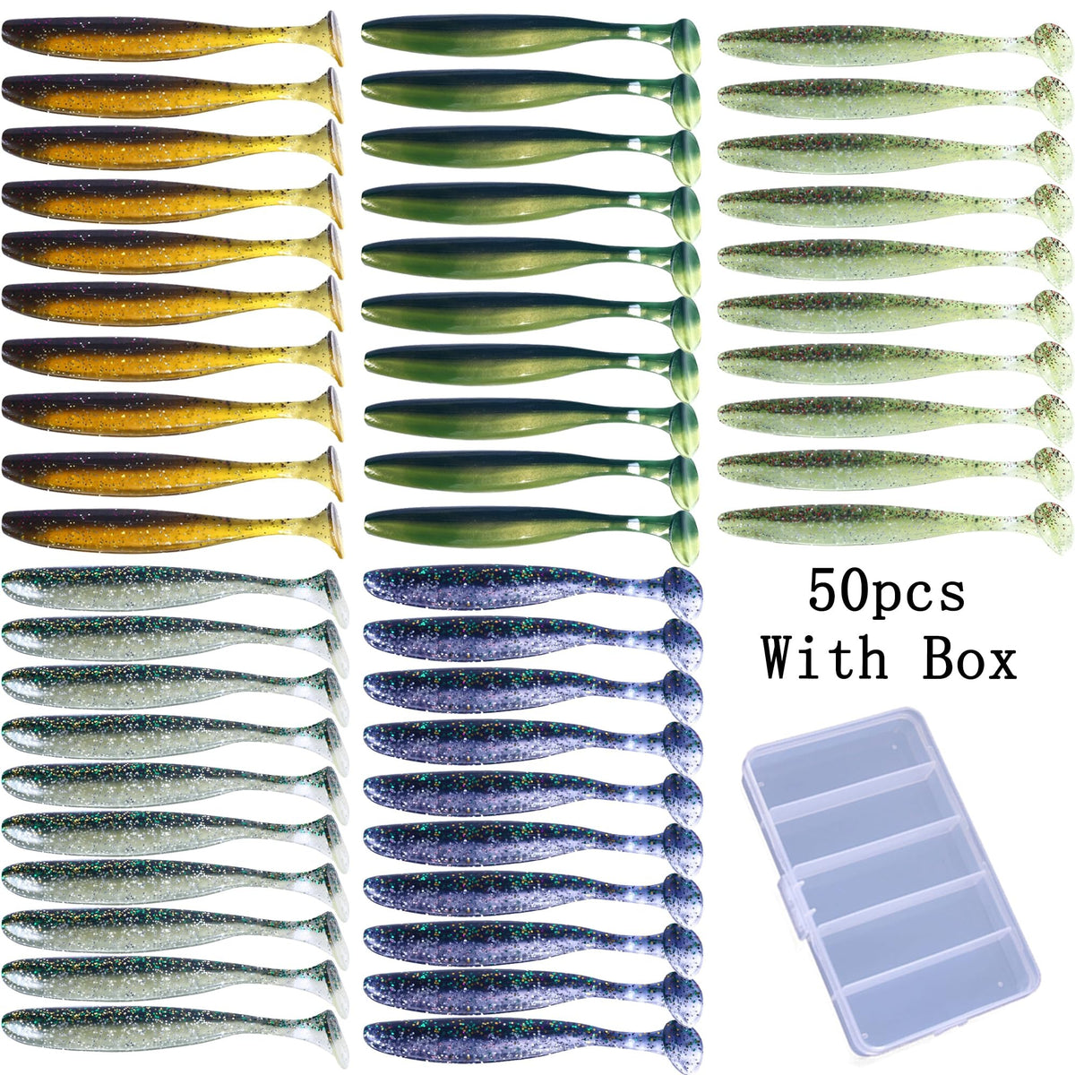 Paddle Tail Swimbaits 1.97'' 50PCS - Natural Shad Soft Lures Kit for Bass