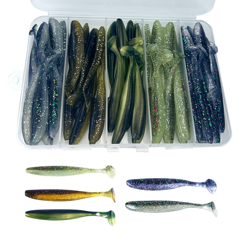 Paddle Tail Swimbaits 2.75'' 50PCS - Classic Green Soft Lures Kit for Bass