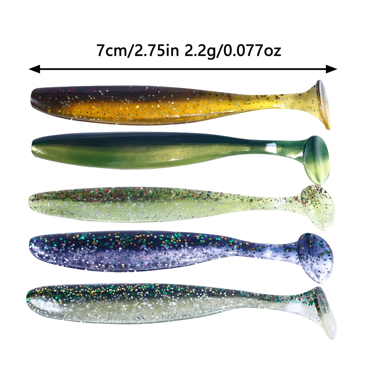Paddle Tail Swimbaits 2.75'' 50PCS - Classic Green Soft Lures Kit for Bass