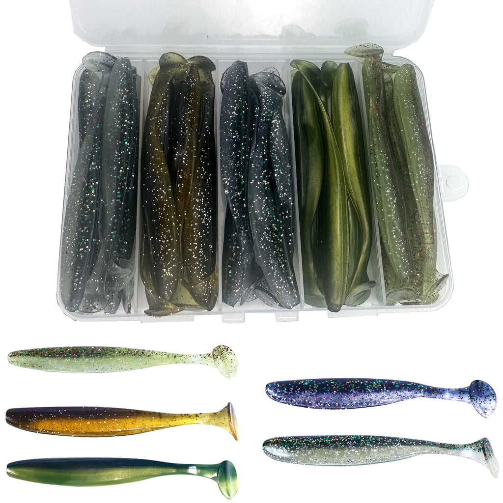 Paddle Tail Swimbaits 3.54'' 30PCS - Smoke Silver Soft Lures Kit for Bass