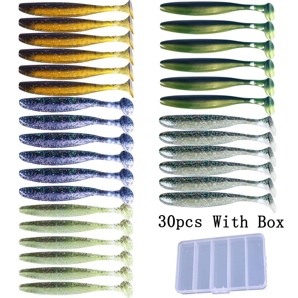 Paddle Tail Swimbaits 3.54'' 30PCS - Smoke Silver Soft Lures Kit for Bass