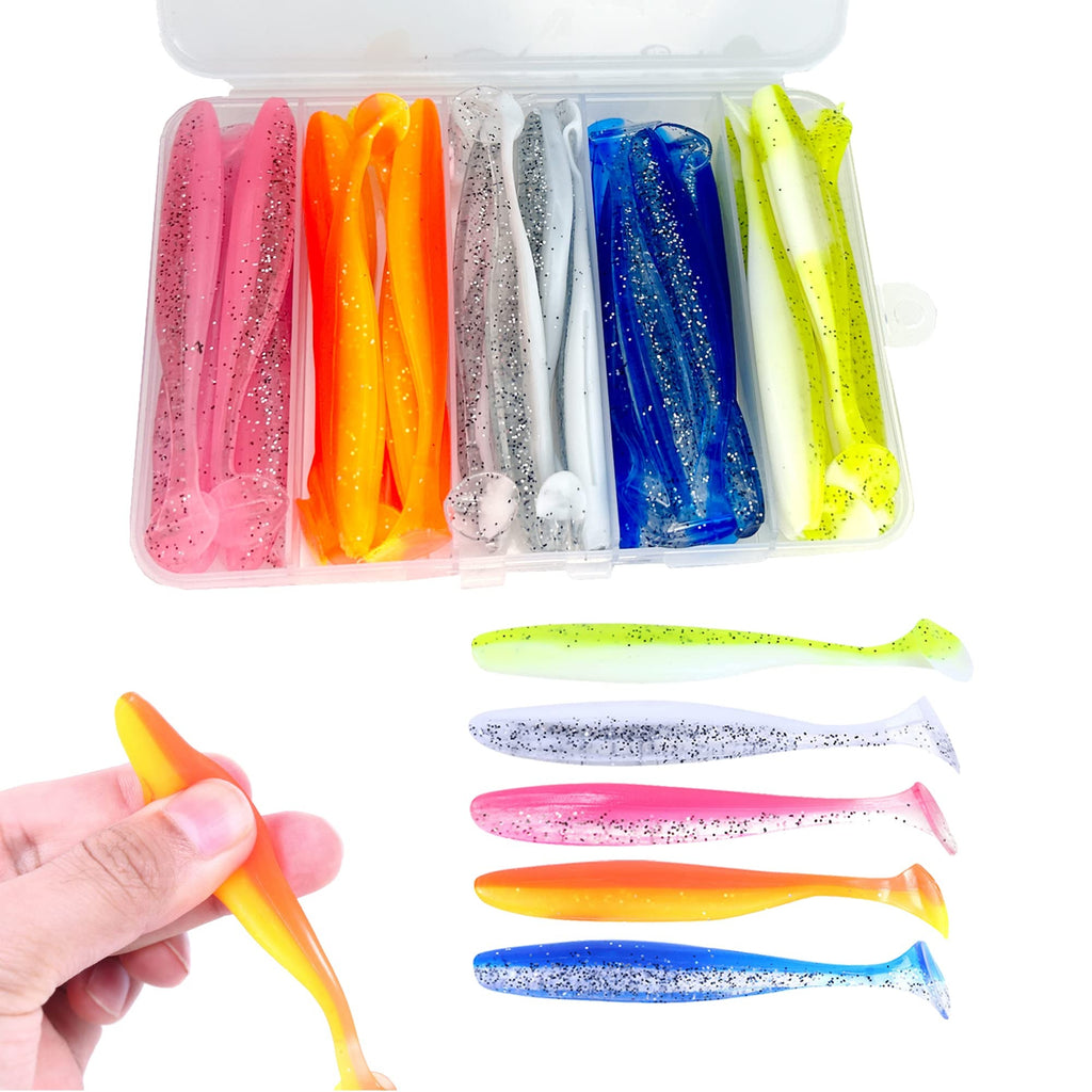 Paddle Tail Swimbaits 3.54'' 30PCS - Neon Bright Soft Lures Kit for Bass