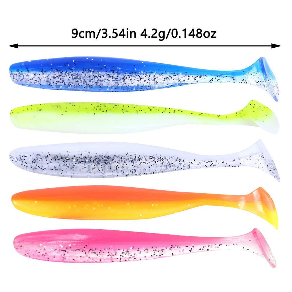 Paddle Tail Swimbaits 3.54'' 30PCS - Neon Bright Soft Lures Kit for Bass