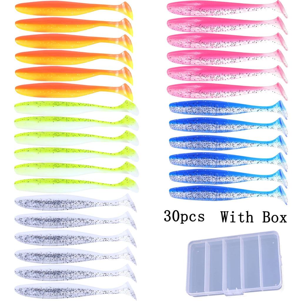 Paddle Tail Swimbaits 3.54'' 30PCS - Neon Bright Soft Lures Kit for Bass