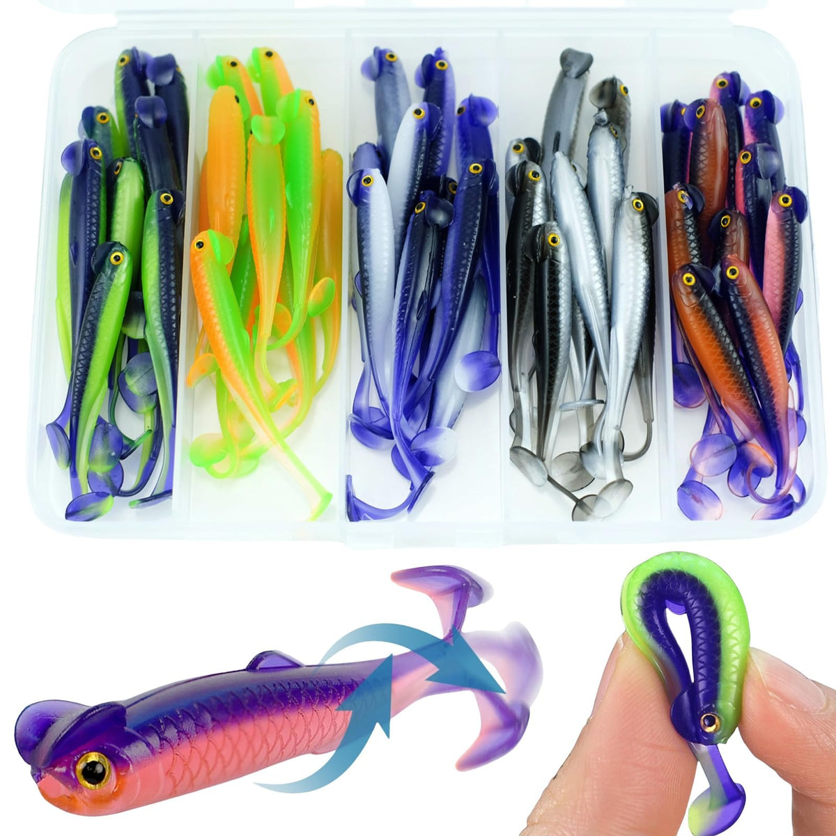 Paddle Tail Swimbaits 2.36'' 50PCS - Mini Fish Assorted Soft Lures Kit