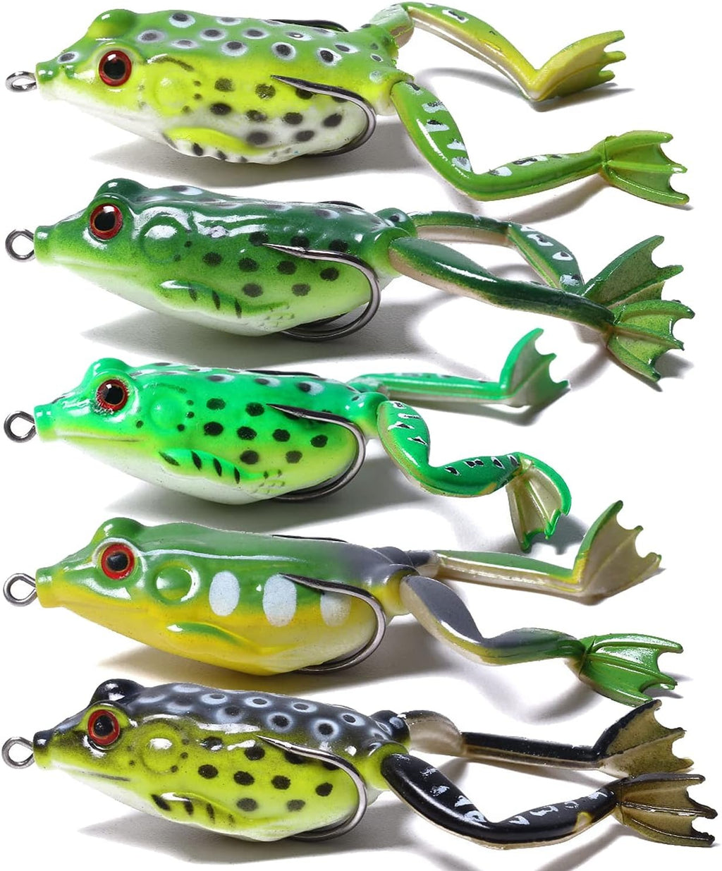Frog Lures 2.16'' 5-Pack - Rotating Leg Green Series Topwater Baits for Bass