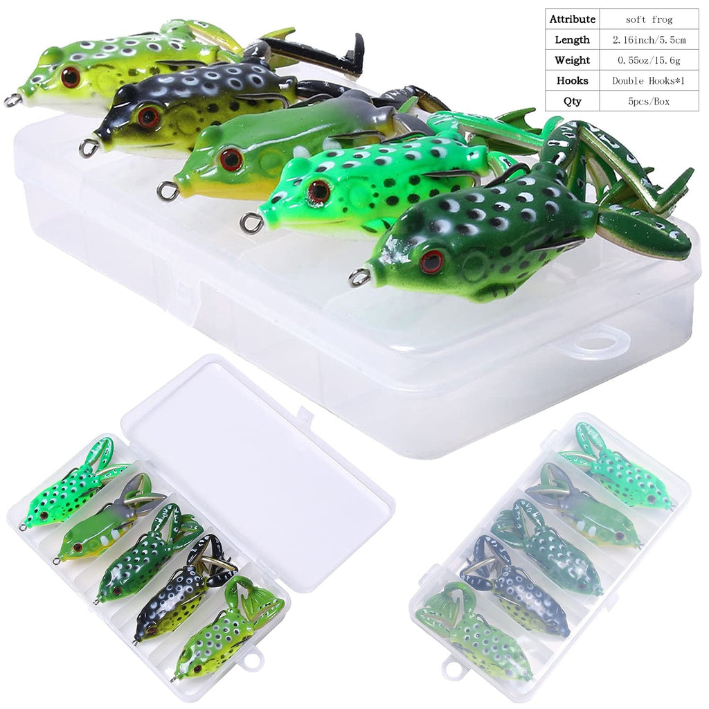 Frog Lures 2.16'' 5-Pack - Rotating Leg Green Series Topwater Baits for Bass