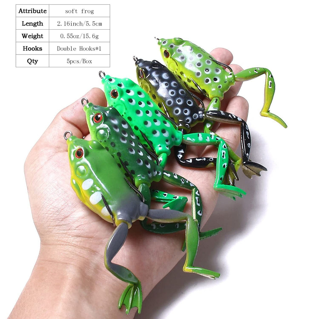 Frog Lures 2.16'' 5-Pack - Rotating Leg Green Series Topwater Baits for Bass