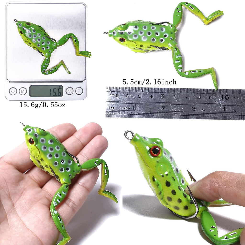 Frog Lures 2.16'' 5-Pack - Rotating Leg Green Series Topwater Baits for Bass