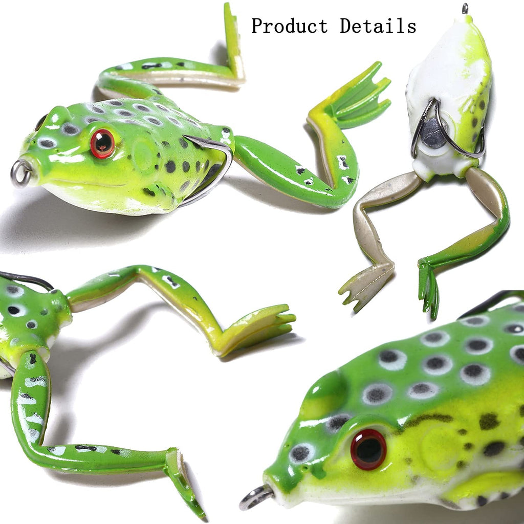 Frog Lures 2.16'' 5-Pack - Rotating Leg Green Series Topwater Baits for Bass