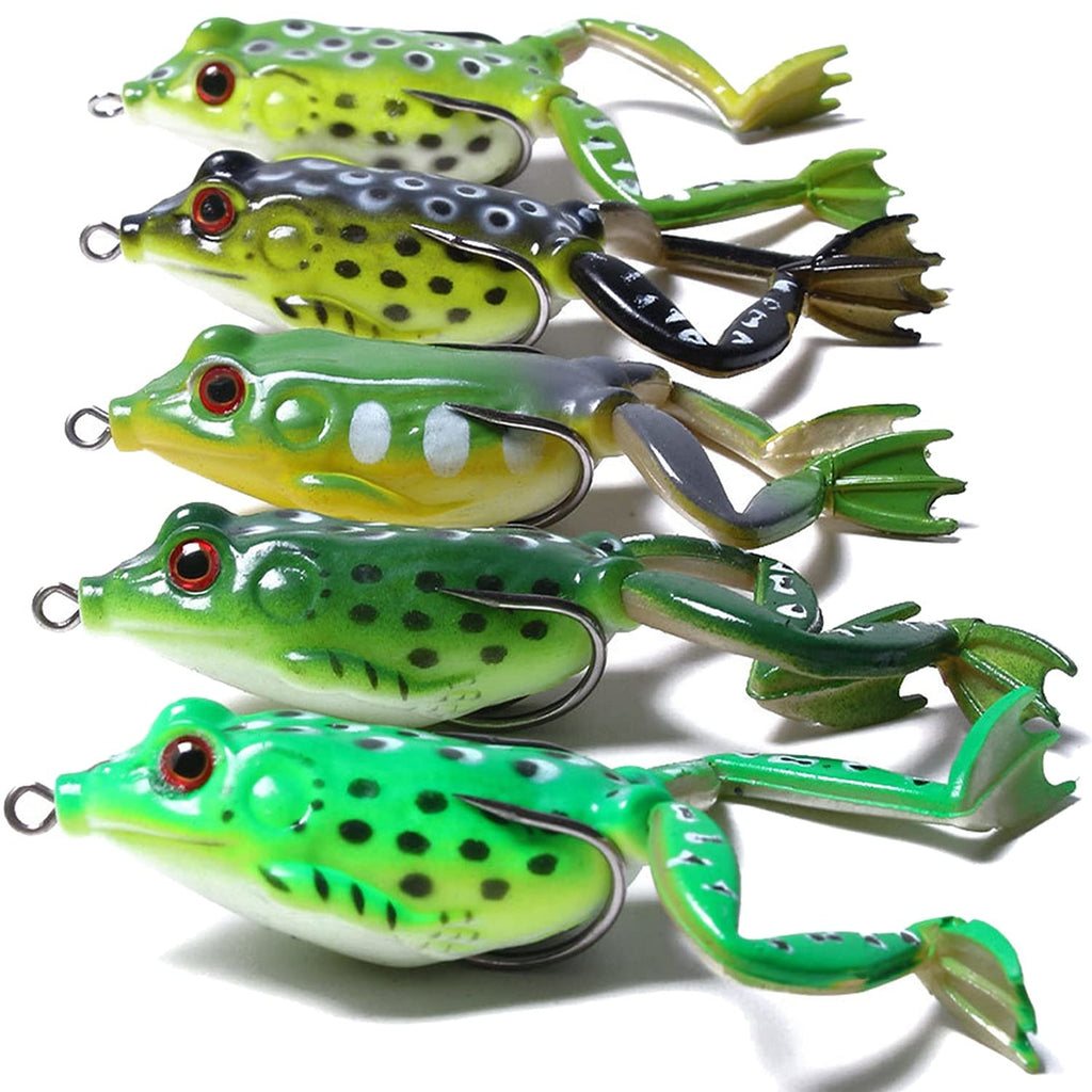 Frog Lures 2.16'' 5-Pack - Rotating Leg Green Series Topwater Baits for Bass