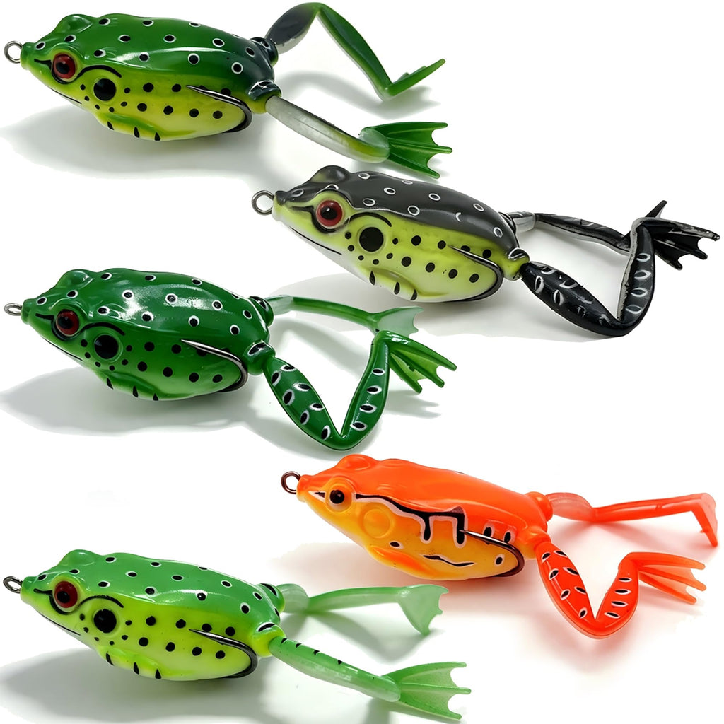 Frog Lures 2.36'' 5-Pack - Rotating Leg Fire Series Topwater Baits for Bass