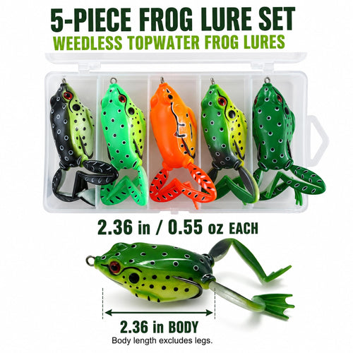 Frog Lures 2.36'' 5-Pack - Rotating Leg Fire Series Topwater Baits for Bass