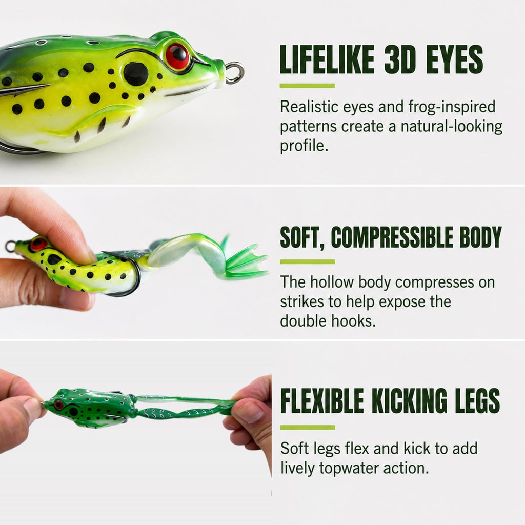 Frog Lures 2.36'' 5-Pack - Rotating Leg Fire Series Topwater Baits for Bass