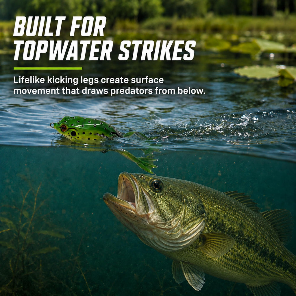 Frog Lures 2.36'' 5-Pack - Rotating Leg Fire Series Topwater Baits for Bass
