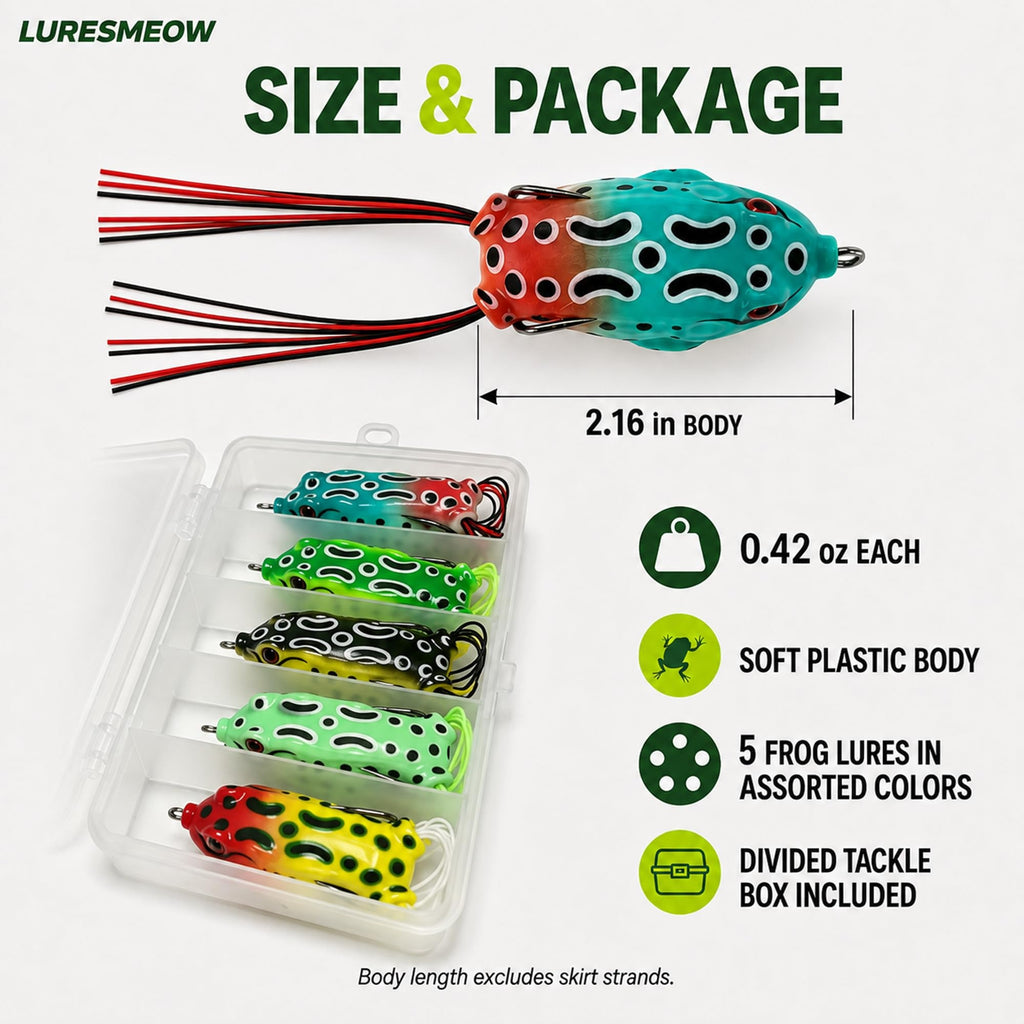 Frog Lures 2.16'' 5-Pack - Skirt Frog Classic Short Topwater Weedless Baits