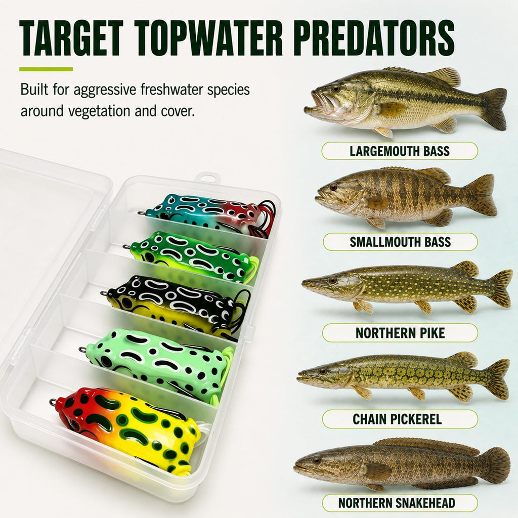 Frog Lures 2.16'' 5-Pack - Skirt Frog Classic Short Topwater Weedless Baits