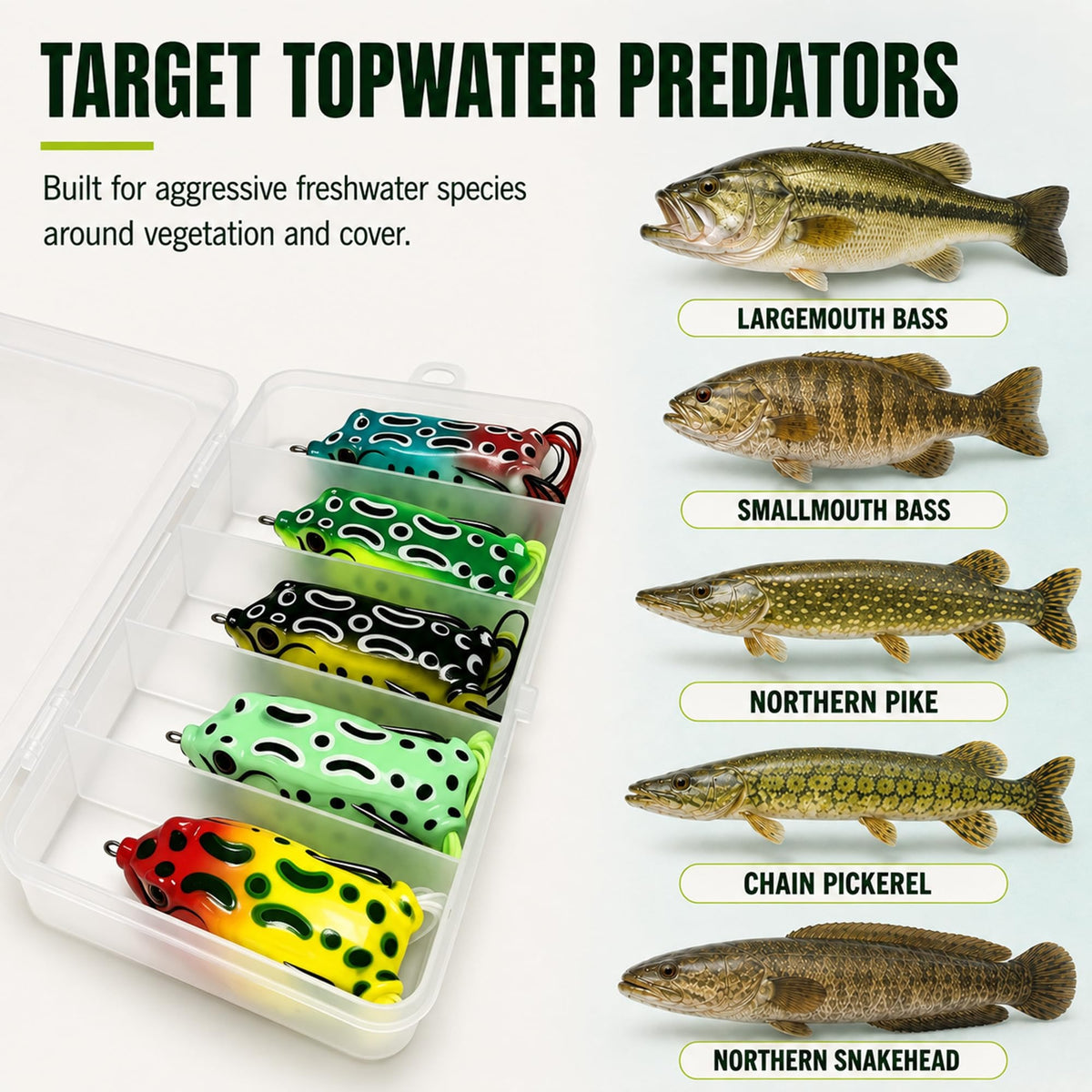 Frog Lures 2.16'' 5-Pack - Skirt Frog Classic Short Topwater Weedless Baits