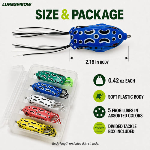 Frog Lures 2.16'' 5-Pack - Skirt Frog Pop Color Topwater Weedless Baits