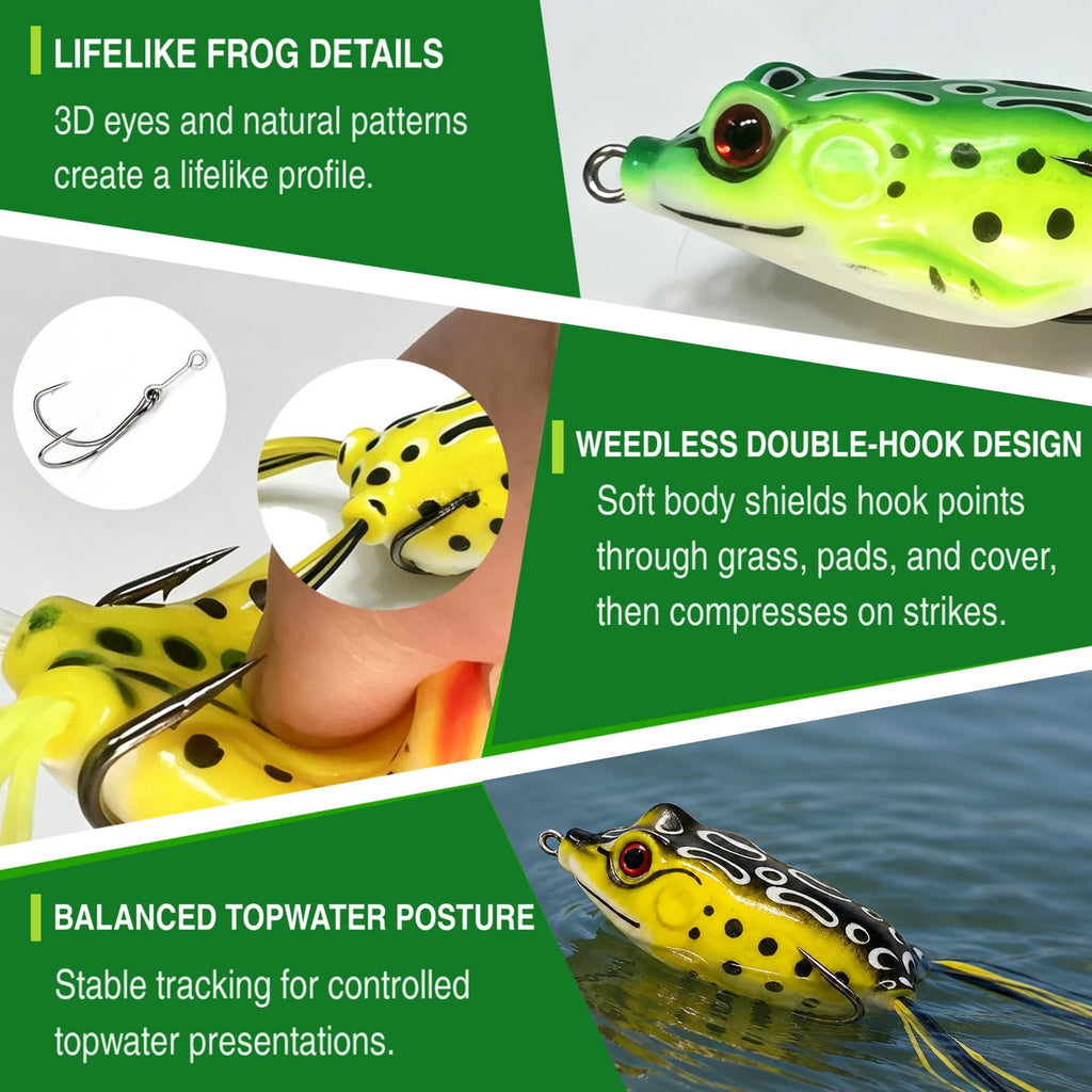 Frog Lures 2.16'' 5-Pack - Skirt Frog Pop Color Topwater Weedless Baits