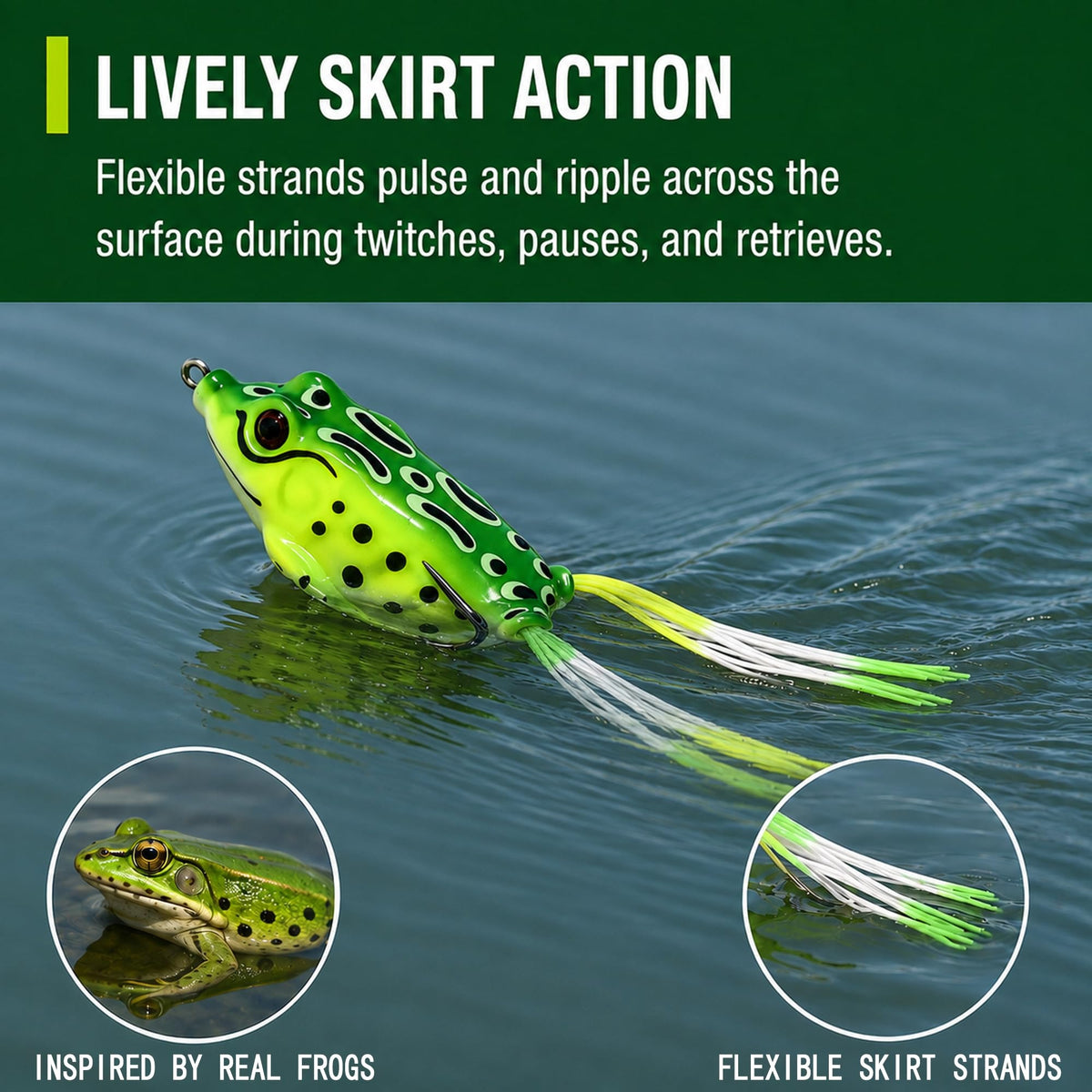 Frog Lures 2.16'' 5-Pack - Skirt Frog Pop Color Topwater Weedless Baits