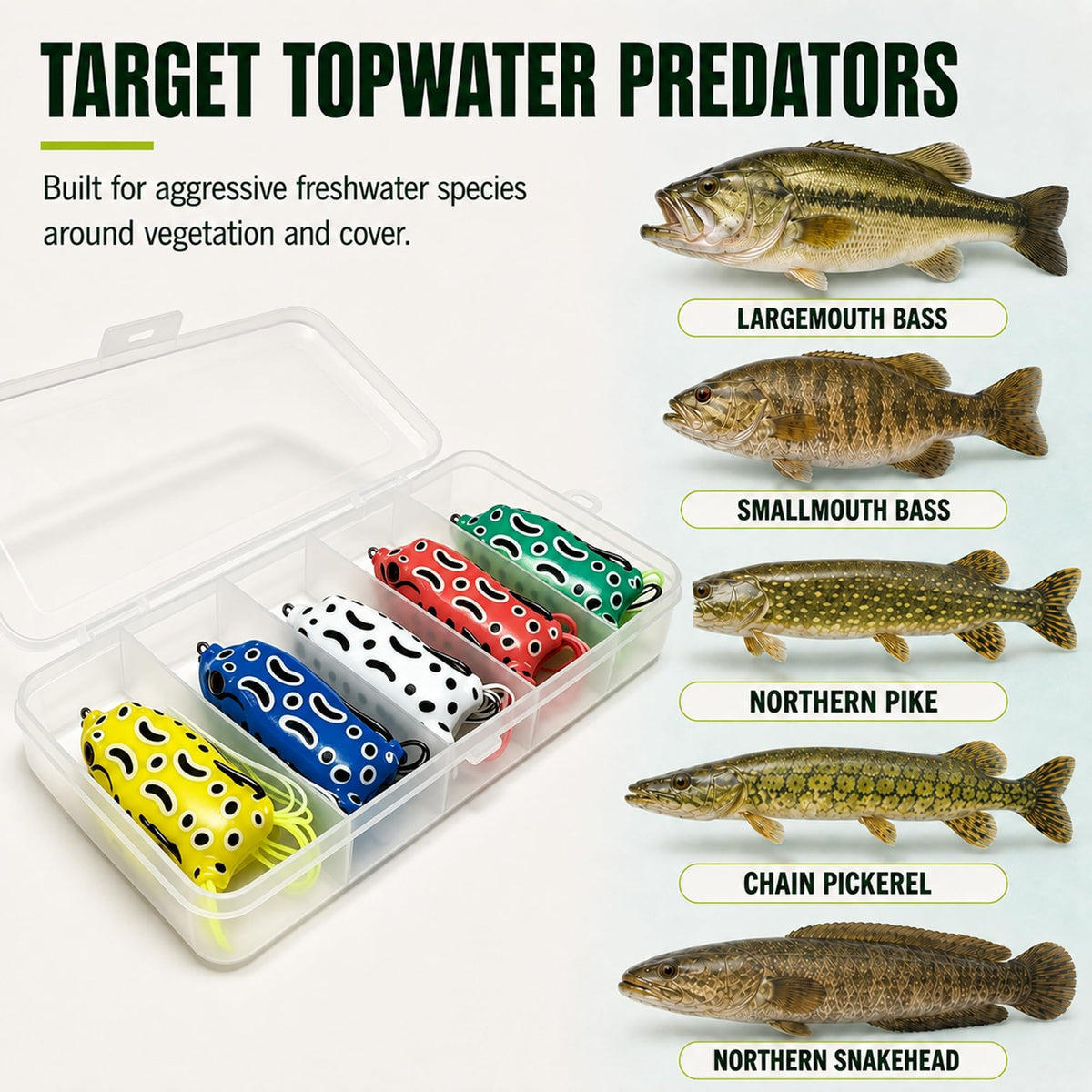Frog Lures 2.16'' 5-Pack - Skirt Frog Pop Color Topwater Weedless Baits
