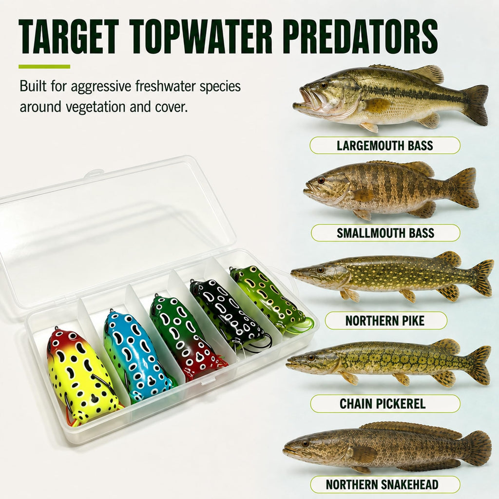Frog Lures 2.75'' 5-Pack - Skirt Frog Classic Long Topwater Weedless Baits