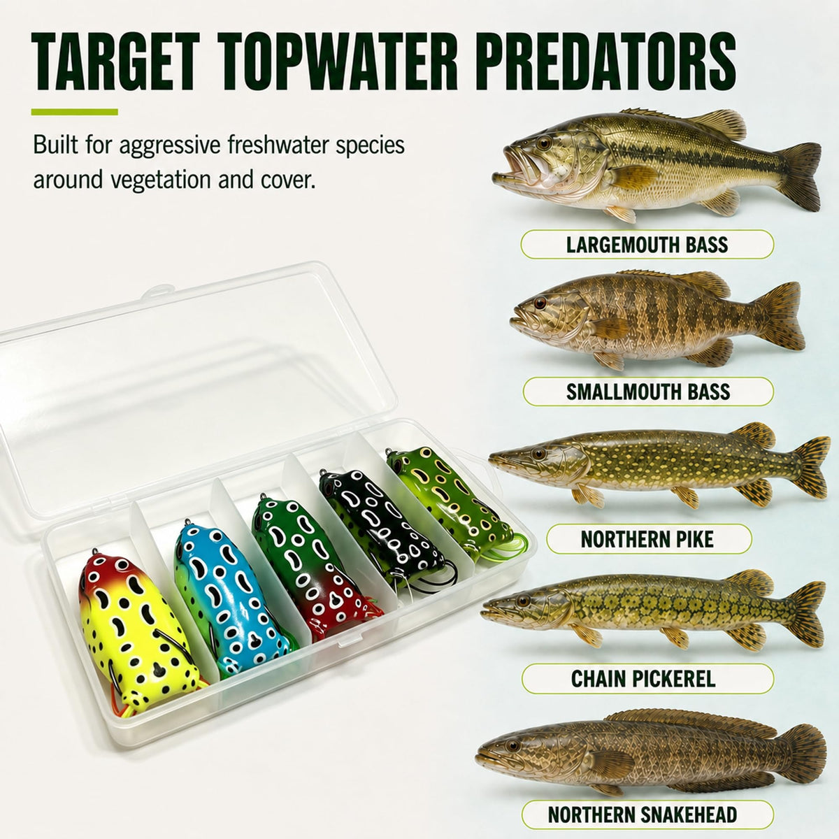 Frog Lures 2.75'' 5-Pack - Skirt Frog Classic Long Topwater Weedless Baits