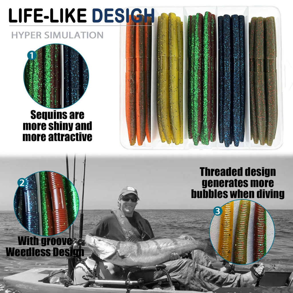 Senko Worms 5.5" 40PCS - Natural Craw Mix Wacky Worm Lures for Bass